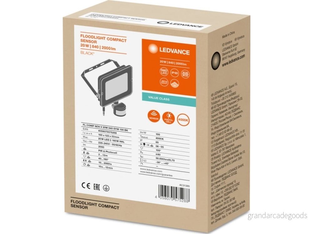 Ledvance Strålkastare Kompakt Värdesensor 2000 lm 20 W 840 IP65 4058075575288