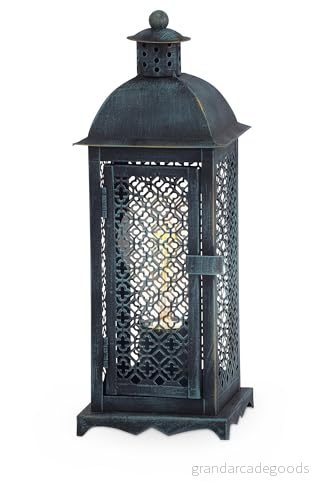 EGLO bordslampa Winsham, bordsbelysning lantern, sänglampa i metall med grön patina, orientalisk deco lampa för vardagsrum, sovrum och hall, E27 uttag 9002759492854