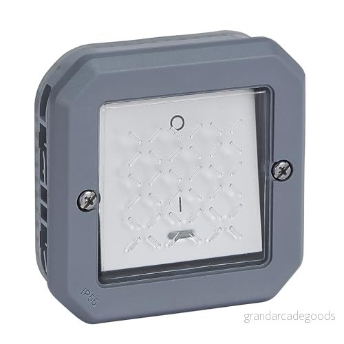 LEGRAND, Plexo ny våtrums 2 polig ytmonterad strömbrytare med kontrollfunktion, integrerad indikatorlampa, IP55 IK07, 16 ampere, 250 volt, färg: grå, 069728L 3414971878303
