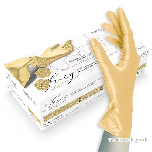 ASKON Unigloves Nitrilhandskar FANCY guld engångshandskar icke sterila, latexfria, puderfria livsmedelssäkra Skydd mot virus, svamp och bakterier (XS (56)) 4260503145721