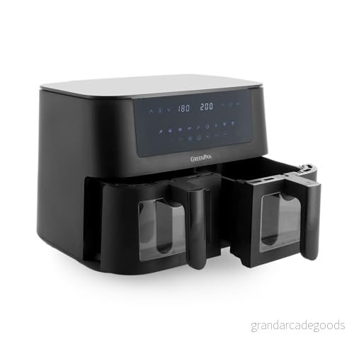 GreenPan Bistro Airfryer XL 11in1,2 oljefria fritöskorgar (2 x 4L), PFAS-fri keramik, non-stick, snabb uppvärmning, multifunktionella förinställningar, automatisk avstängning, LED-display, svart 4894871033375