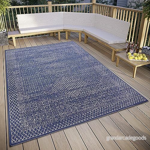 freundin Home Collection Sophie in och utomhatta orientalisk vintage platt tyg klassisk, väderbeständig för vardagsrum, hall, balkong, terrass, trädgård blå, 80 x 150 cm 4262377778982