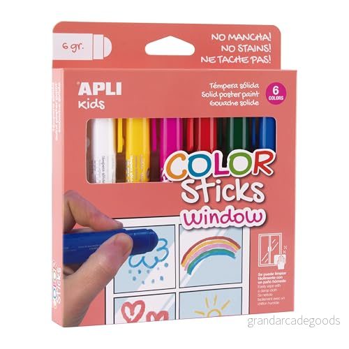 APLI Kids 19363 Color Sticks Window Solid stick gouache för att rita på fönster och andra glasytor 6 pinnar i olika färger. 8410782193630