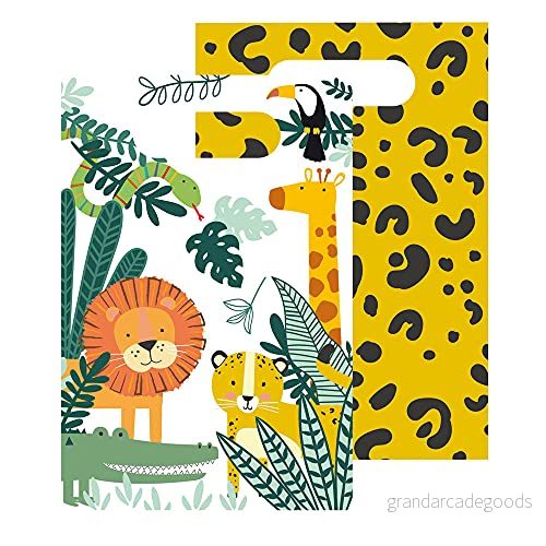 Amscan 9909354 Partypåsar Get Wild, 8 stycken, papper, 23,2 x 16,3 cm, gästgåva, barns födelsedag 194099032469
