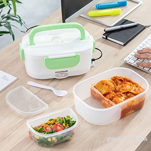 InnovaGoods® Lunchbox Elektrisk Ofunch, 1.05 L kapacitet, Praktisk och Mångsidig, 2 Fack med Tät Försegling, Inkluderar Sked, 40 W Effekt, Perfekt för att Värma Mat på Kontoret. 8435527819149