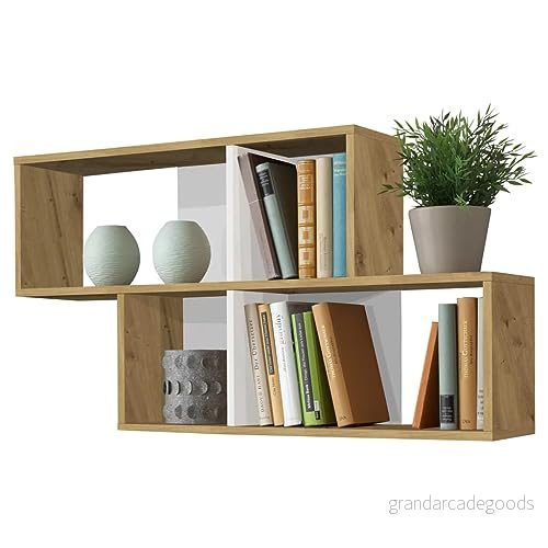 FMD Furniture 270 001E, Förvaring Vägghylla i utförande ek undervisning/vit, mått ca 100 x 53 19,5 cm (BHT), melaminharts belagd spånplatta 4029494114198