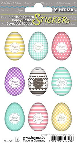 Herma 1728 Oster Sticker "Eier Set Bunt" självhäftande dekal för barn till påsk, pyssel eller som gåva, 27 påskdekal 4008705017282