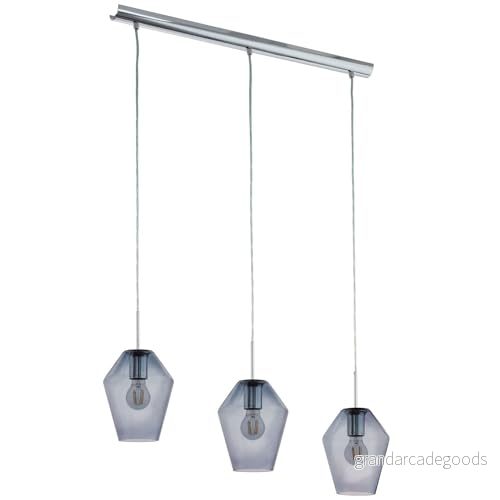 Eglo Hänglampa, Murmillo, hängande lampa med 3 ljuskällor, stålhänglampa i krom och glas svart transparent, matbord, vardagsrum, E27 sockel 9002759967741