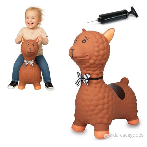 JAMARA 460542 hoppdjur lama med pump BPA fri, upp till 50 kg, främjar balanskänsla och motoriska färdigheter, robust motståndskraftig, lättskött, brun 4042774454593