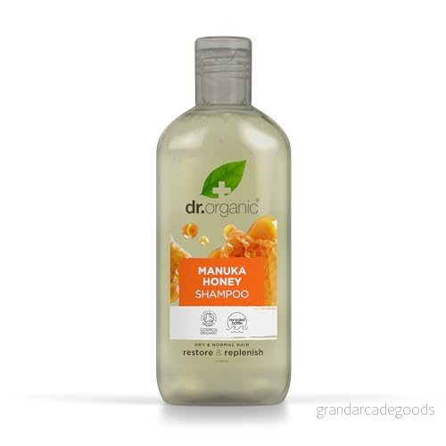 Dr Organic Manuka Honey Shampoo, Restoring, Torr hår, Natural, Vegetarian, Cruelty Free, Paraben & SLS fri, Återvunnen Ocean Bound Plast, Certifierad Organic, 265 ml, förpackning maj 5060176671058