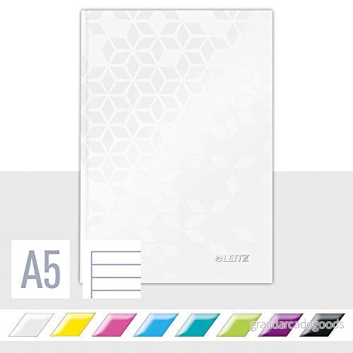 Leitz WOW Anteckningsbok med hård pärm, A5, 80 ark, linjerad, vitt papper, 90 g/m2, vit, 46271001 4002432399611