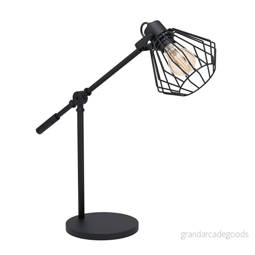 EGLO Bord Tabillano 1, 1 lampa, vintage, industriell, retro, sänglampa av stål, vardagsrum i svart, lampa med strömbrytare, E27 sockel 9002759990190