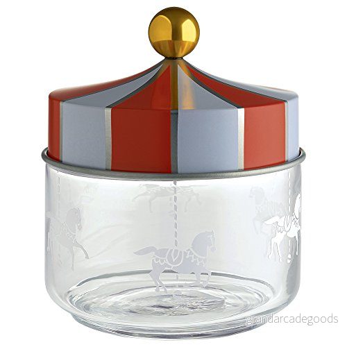 Alessi Circus MW30/50 Kökskärl för designmat, i skärmtryckt glas med lock lockband, 50 cl 8003299402977