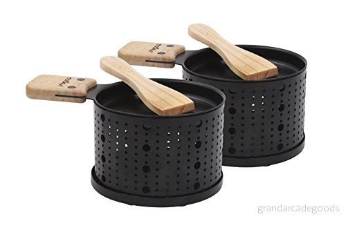 COOKUT LUMI raclettegrill ljusfonduer snabb uppvärmning chokladfondue, ostfondue, raclette, walesisk rarebit träspatel ingår set med 2 svart 3760195166000