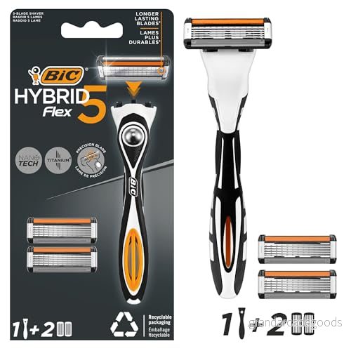 BIC Hybrid 5 Flex påfyllningsbar rakhyvel för män, handtag och Nano Tech Titan blad påfyllningar låda med 1+2 3086123644922