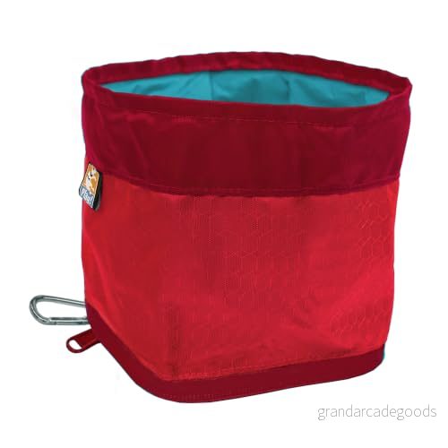 Kurgo Zippy skål, hopfällbar resehundskål för mat och vatten med karbinhake, BPA fri, rymmer 1,4 l, ladugårdsröd 813146015599
