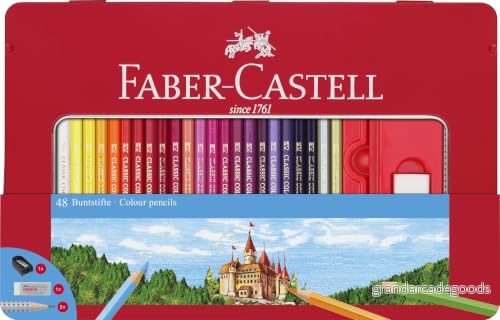 Faber Castell Klassiska färgpennor tennset, 48 livliga färger i robust metallfodral premium barnkonstprodukter 8991761324042