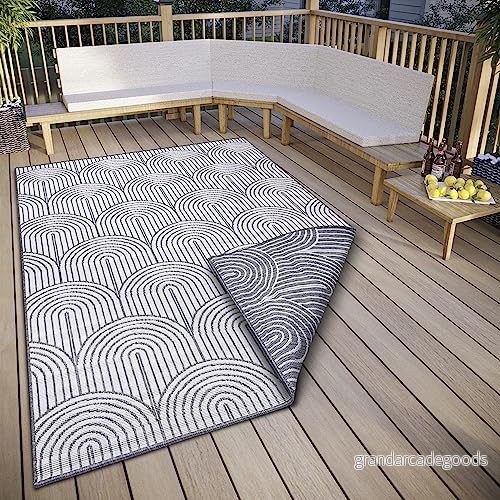 HANSE Home Pangli utomhatta väderbeständig vändmatta skandinavisk bohostil vattentät enfärgad geometrisk 3D effekt för trädgård, balkong, terrass, vardagsrum silver, 160 x 230 cm 4262377779903