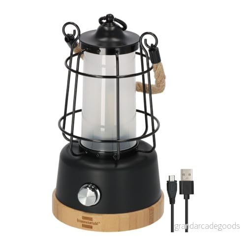 Brennenstuhl campinglampa CAL 1 (350 lm, IP44, upp till 75 timmars brinntid, steglöst dimbar, justerbar färgtemperatur, uppladdningsbar campinglykta med rep i hampa och bambubas), svart 4007123681228