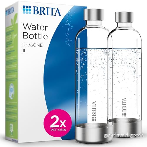 BRITA flaskor 2 pack för vattenbubblor sodaONE x 1 liter ersättningsflaskor Lätt, BPA fri PET flaska i duo bubbelflaskor med element av polerat rostfritt stål 4006387113728