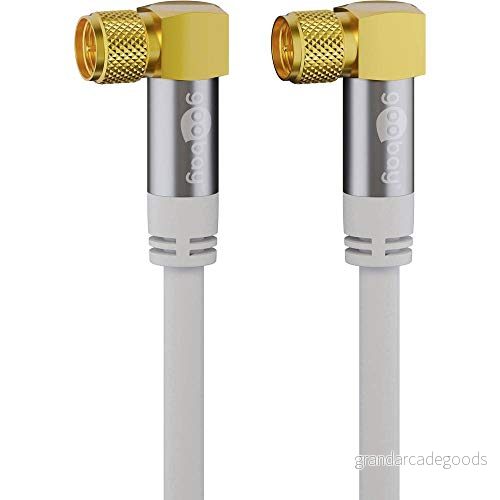 Goobay 70481 1 m satellitkabel med 90 graders vinklad F kontakt för DVB S mottagare, 75 ohm, kabelinternet modem, router vit 4040849704819