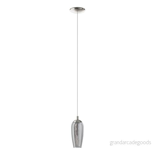 EGLO Farsala, pendellampa med 1 lampa, hänglampa av metall, rökglas, granillkristaller, matbord i nickelmatt, svart, transparent, hängande vardagsrum, G9 sockel 9002759963439