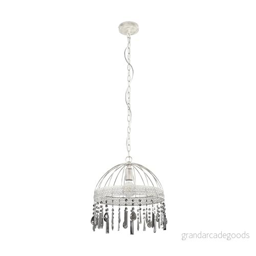EGLO hängande lampa Steeleville, 1 glödlampa pendelbelysning vintage, elegant, belysning av metall i vit, brun patina och glaskristall svart transparent, matbordslampa, E27 uttag 9002759435875