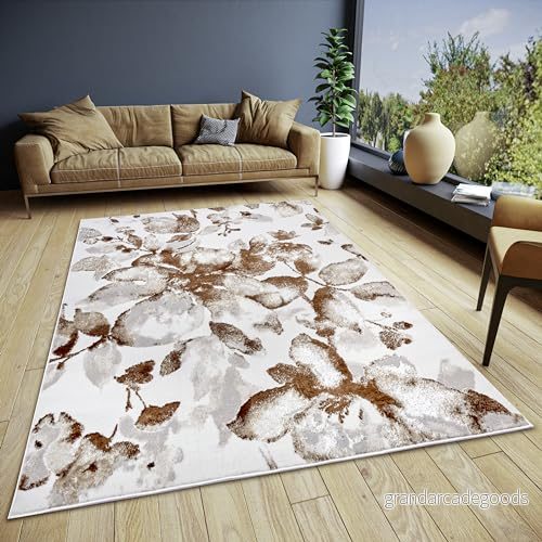 HANSE Hem blommig matta, vardagsrum kort lugg, vardagsrumsmatta, i blommönster, design, löpare för sovrum, matsal, vardagsrum, hall, kök vit brun, 120 x 170 cm 4068226002518