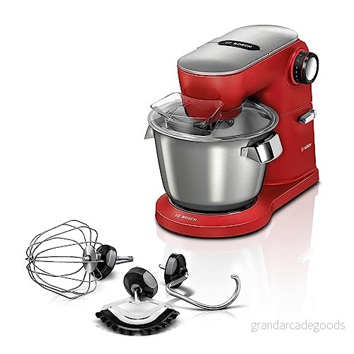 Bosch OptiMUM 1600W Köksmaskin, mest kraftfulla, med 7 hastigheter och pulsfunktion, 3D PlaneteryMixing automatiskt parkeringsläge, konditorset ingår, röd 4242005198009