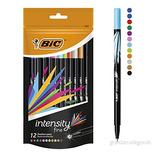 BIC Intensity Fineliner pennor, fin filtspetspennor, ingen blödning, fläckar, i levande blandade färger, paket med 12 3086123449251