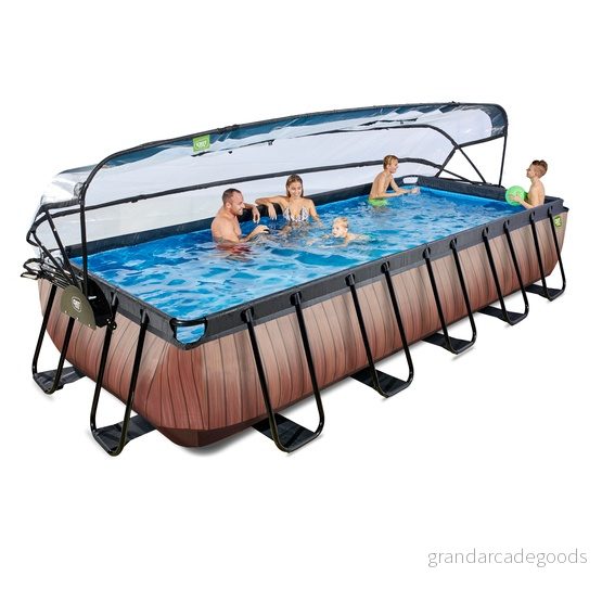 Exit Wood Pool 540X250X100Cm Med Sandfilterpump Och Tak Värmepump Brun 8720088263242