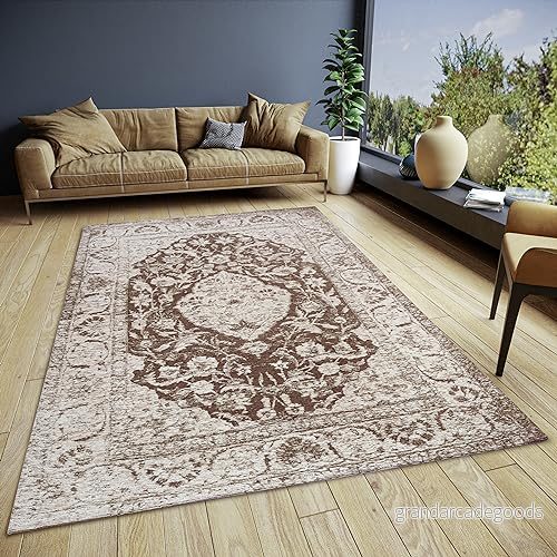 HANSE Home Mahat Orientalisk matta löpare, orientaliskt klassiskt vävd med kant, vintagelook, lätt glänsande, platt tyg för sovrum, matsal, vardagsrum, hall brun, 80 x 165 cm 4068226001108