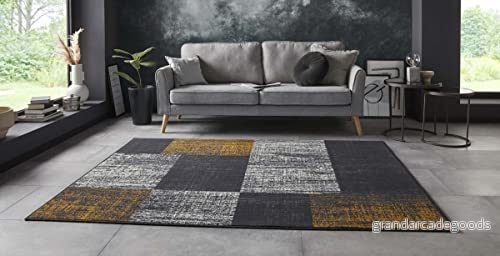 Hanse Home Design med kort lugg matta block rutig melerade rutiga plattor utseende, färg: grå/senapsgul/kräm, storlek: 120 x 160 cm 4260659069186