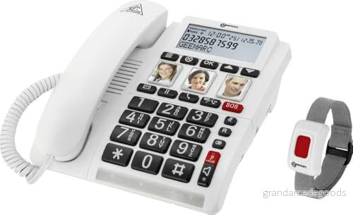 Geemarc CL610 Trådbunden nödtelefon och vattentätt SOS armband med förstärkt volym anpassningsbara fotoknappar perfekt för äldre som bor ensamma hörselskadade 3521350030044