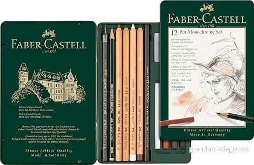 Faber Castell 112975 Pitt monokrom set i metallfodral, liten, 12 delar 4005401129752
