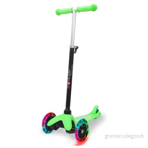 JAMARA 460495 Kicklight Scooter justerbart styrstyrhandtag, rörlig styrstång för riktningsändring, kullagerupplysta, 3 hjul stabil körning och bakhjulsbroms, grön 4042774453411