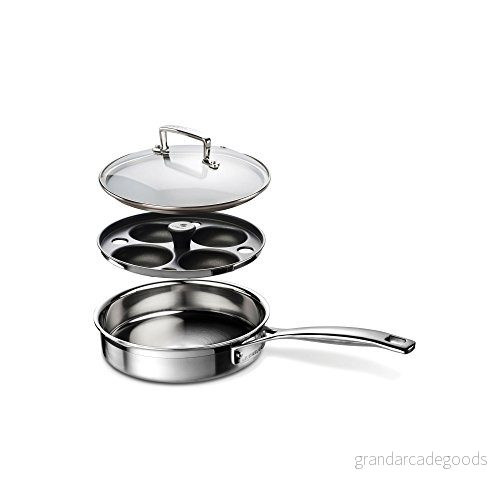 Le Creuset 3 lagers rostfritt stål 20 cm äggpocheringspanna med insats och glaslock, 96204220001000, silver 630870069915