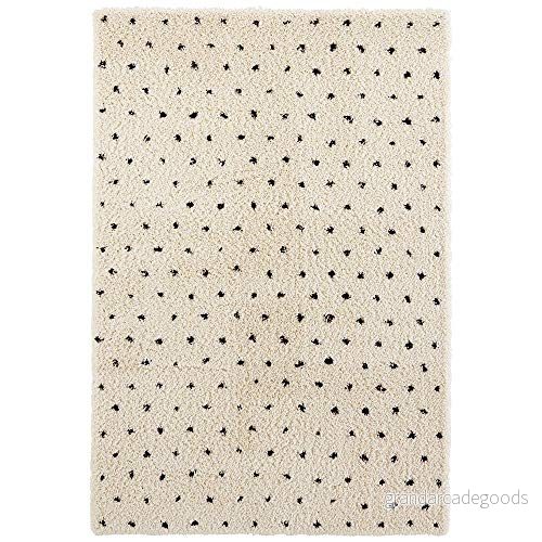 Hanse Home Matta med hög lugg lurvig design points gräddvit svart mjuk prickigt mönster geometriskt vardagsrum sovrum kök hall modern design, storlek: 80 x 150 cm 4260659066246
