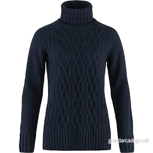 Fjällräven Dam Övik kabel stickad skoter neck W tröja, Mörkblå, M, M 7323450787363