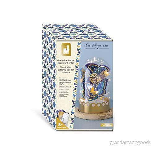 Janod Create Your Own upplyst blå och guld fjärilsklocka Jar Les Ateliers Déco barnkonst & hantverk Kit finmotoriska färdigheter koncentration 8 år +, J07878, flerfärgad 3700217378783