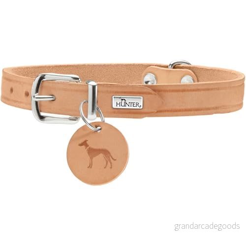 HUNTER AALBORG hundhalsband, läder, enkelt, robust, bekväm, 32 (XS), natur 4016739660237