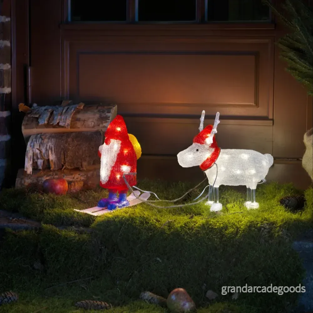 Konstsmide LED akryl jultomte med renar, 40 varma vita dioder, 24 V, utomhus (IP44), vit kabel 6239 103, röd/vit 7318302391034