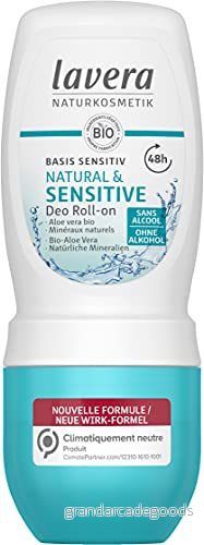 Lavera Deo Roll On Basis Sensitiv Natural & Sensitive 0% aluminiumsalter vegan tillförlitligt deodorantskydd 48 timmar naturkosmetika ekologisk aloe vera bas och naturliga mineraler 50 4021457638819