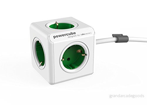 allocacoc PowerCube Extended EU, 5x uttag och distributör, 230 V Schuko, vit grön 8718444086956