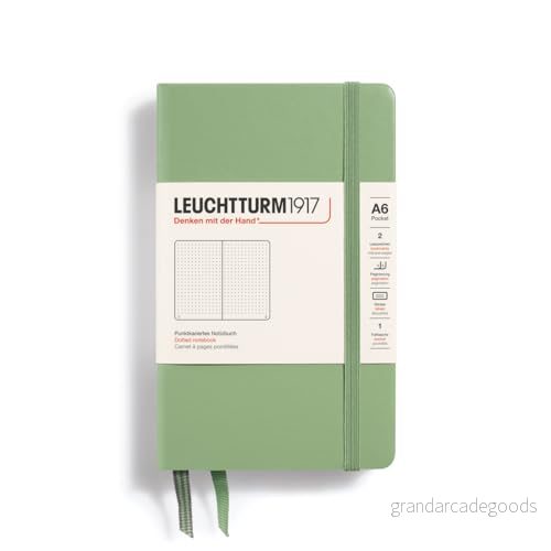LEUCHTTURM1917 363944 anteckningsbok ficka (A6), inbunden 187 numrerade sidor, salvia, prickig 4004117593468