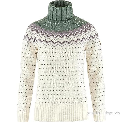 Fjällräven Dam Övik Knit Roller Neck W tröja, Chalk White patina Green, XL, Kritvit grön, XL 7323450787097