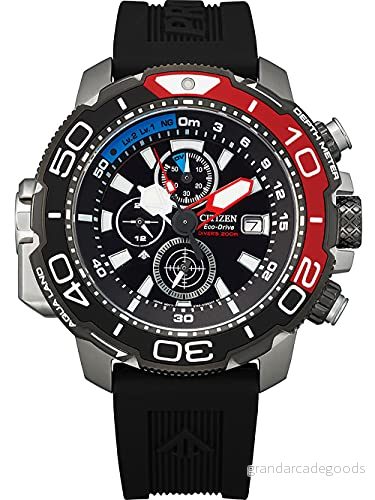 Citizen herrar kronograf Eco Drive armbandsur med gummiband Promaster Marine, Grå svart röd blå, Einheitsgröße, Rem 4974374298959