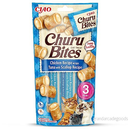 INABA Churu Bites kattgodis hälsosamma snacks, naturliga ingredienser med kyckling, tonfisk & pilgrimsmussla 30 g (1 pack), kattsnacks i premiumkvalitet 8859387700803