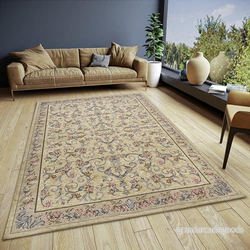 HANSE Home Assia Designmatta, orientalisk platt tyg, blommönster, halkfri undersida, klassiskt högkvalitativt vävd för vardagsrum, sovrum, matsal, hall kräm, 60 x 90 cm 4068226002860