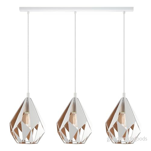 Eglo Carlton Pendellampa - 1, 3 Ljuskällor - Vintage Hängande Lampa i Metall Vitt-Guld - E27-sockel 9002759430023